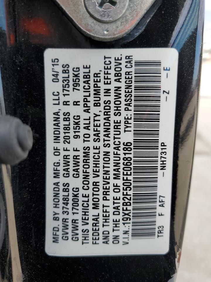 2015 Honda Civic VIN 19XFB2F50FE068186 Copart auction photo, side / rear end damage thumbnail 13