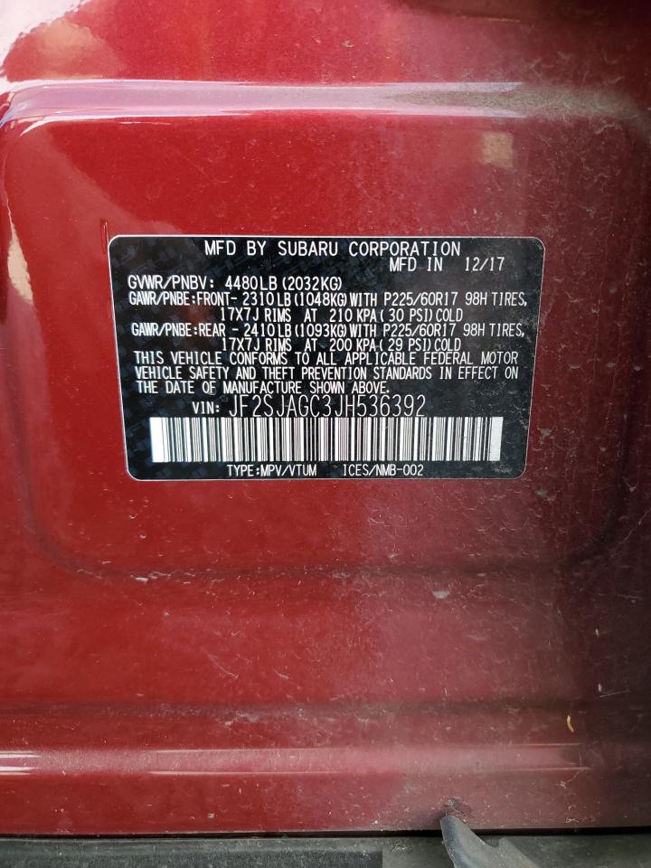 2018 Subaru Forester VIN JF2SJAGC3JH536392 Copart auction photo, all over damage thumbnail 15