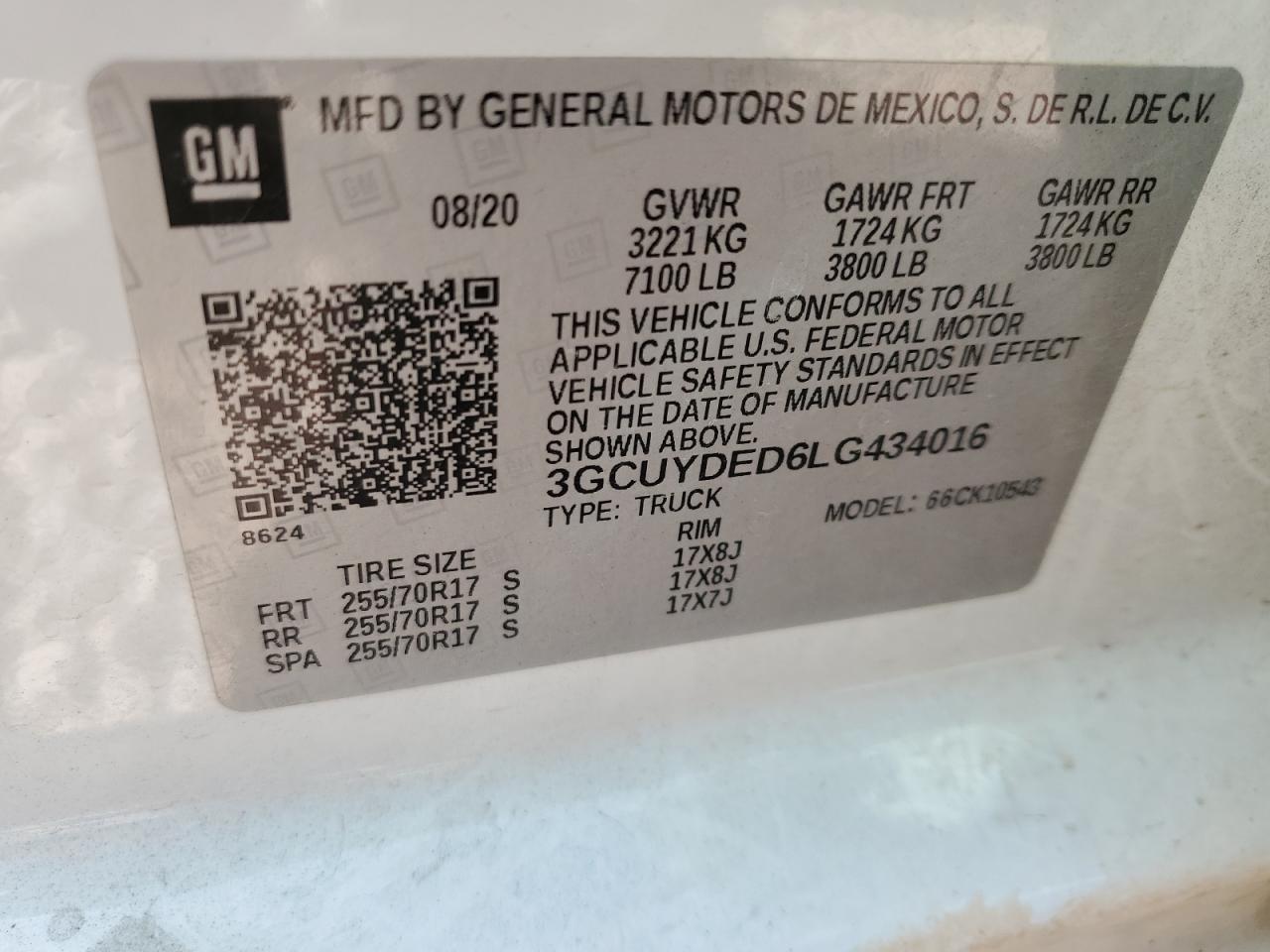 2020 Chevrolet Silverado VIN 3GCUYDED6LG434016 Copart auction photo, front end / side damage thumbnail 14