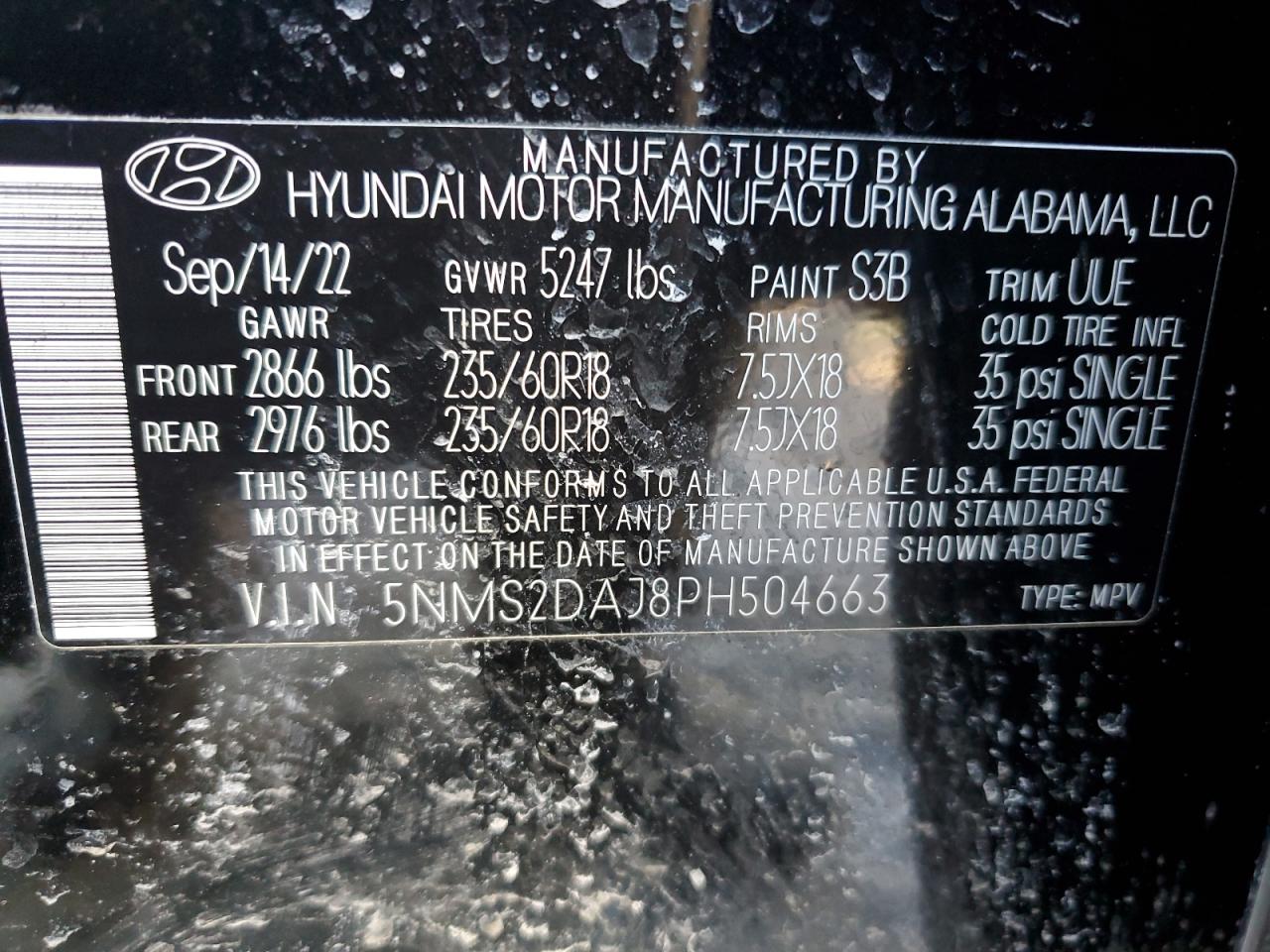 2023 Hyundai Santa Fe VIN 5NMS2DAJ8PH504663 Copart auction photo, side / rear end damage thumbnail 13