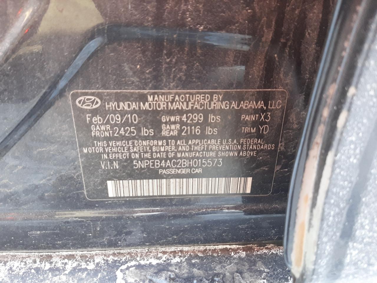 2011 Hyundai Sonata VIN 5NPEB4AC2BH015573 Copart auction photo, front end damage thumbnail 12