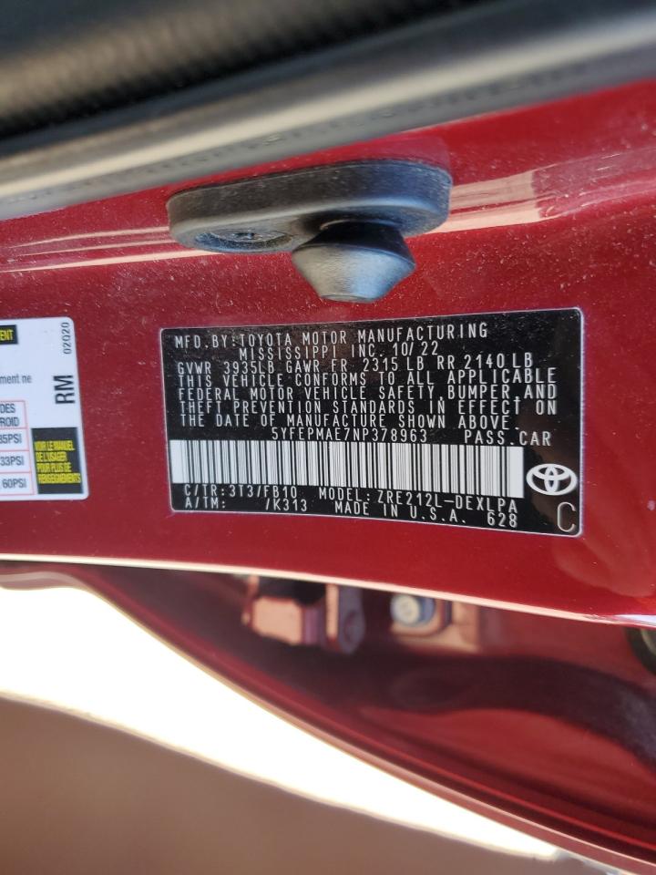 2022 Toyota Corolla VIN 5YFEPMAE7NP378963 Copart auction photo, side damage thumbnail 14