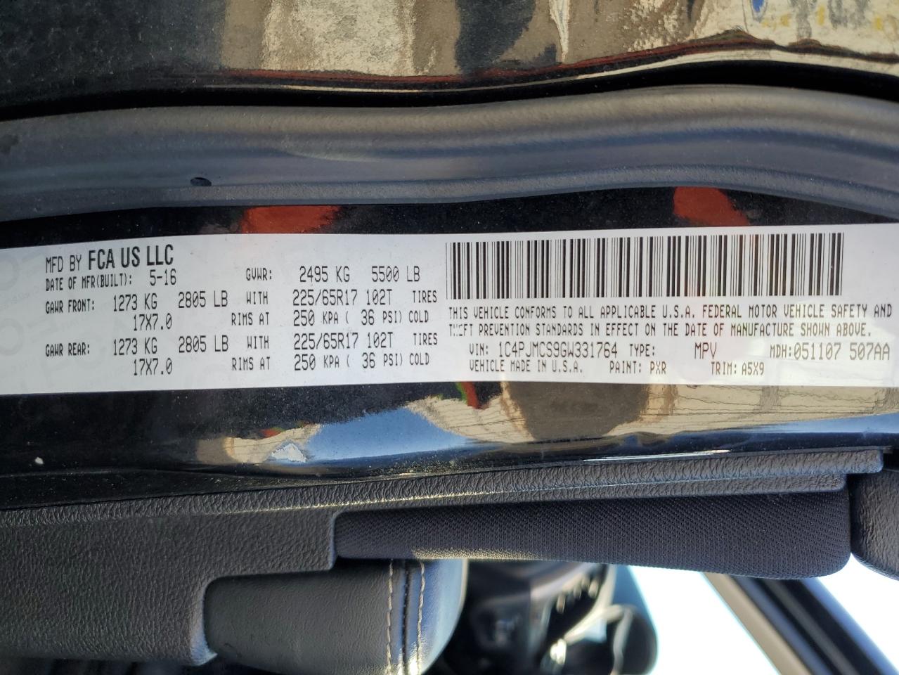 2016 Jeep Grand Cherokee VIN 1C4PJMCS9GW331764 Copart auction photo, front end / side damage thumbnail 16