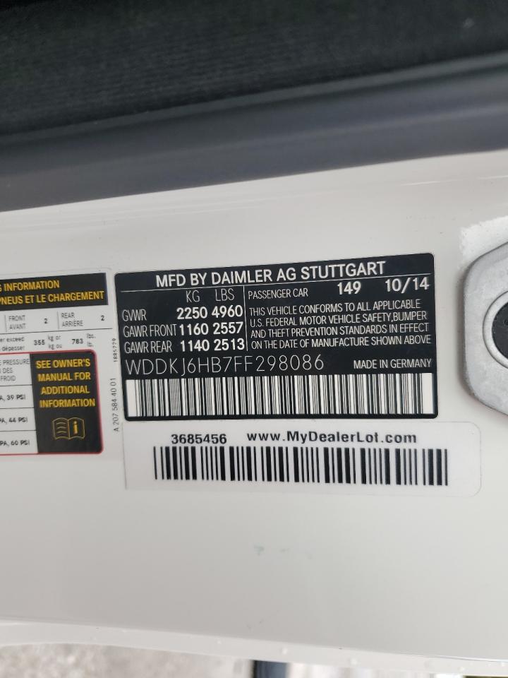 2015 Mercedes-Benz E-klasse VIN WDDKJ6HB7FF298086 Copart auction photo, front end / side damage thumbnail 14