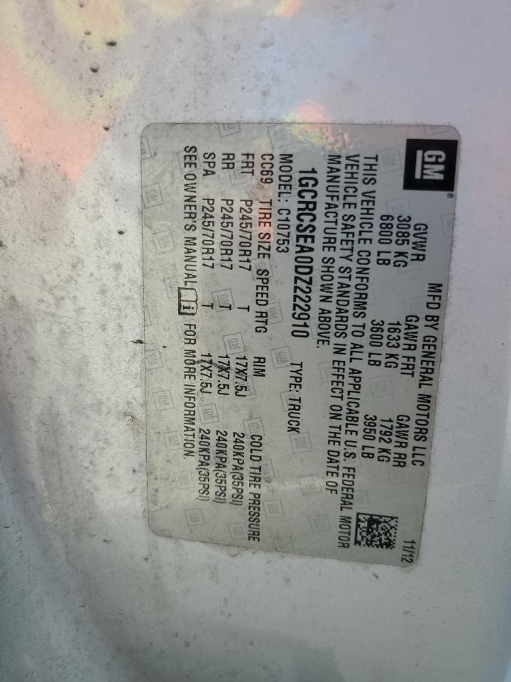 2013 Chevrolet Silverado VIN 1GCRCSEA0DZ222910 Copart auction photo, all over damage thumbnail 14