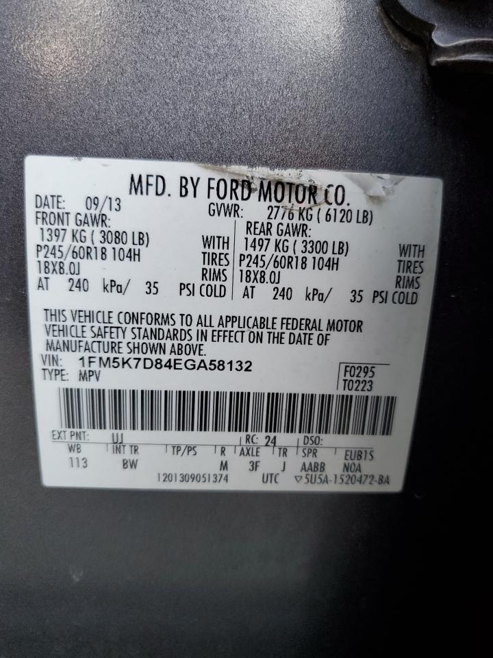 2014 Ford Explorer VIN 1FM5K7D84EGA58132 Copart auction photo, front end / side damage thumbnail 13