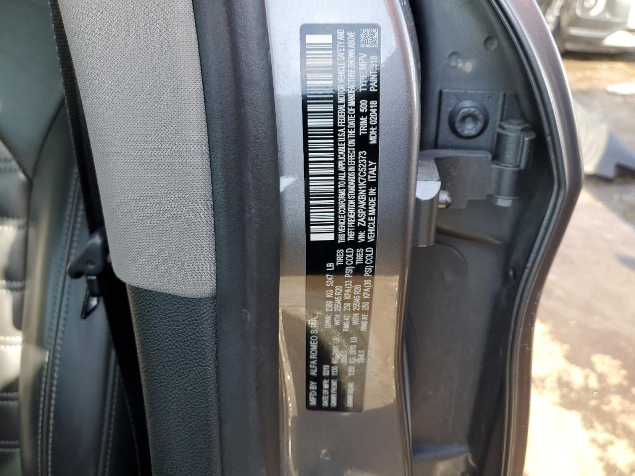 2019 Alfa Romeo Stelvio VIN ZASPAKBN1K7C52373 Copart auction photo, front end damage thumbnail 15