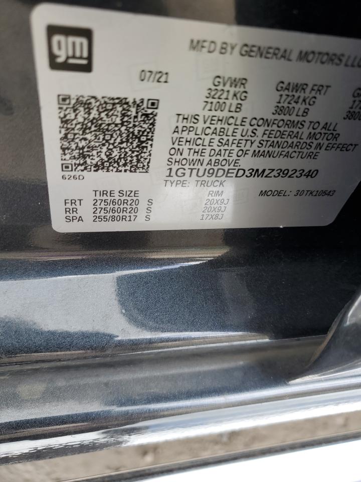 2021 GMC Sierra VIN 1GTU9DED3MZ392340 Copart auction photo, rear end damage thumbnail 12