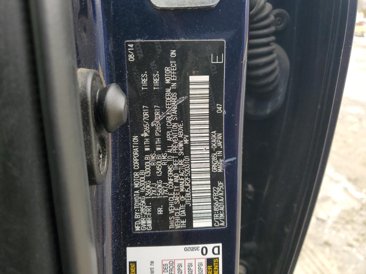 2015 Toyota 4Runner VIN JTEBU5JR2F5203101 Copart auction photo, front end damage thumbnail 13