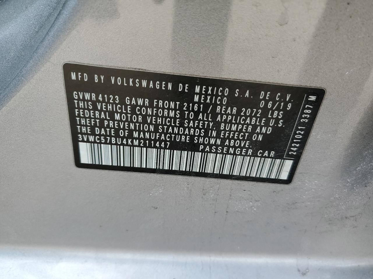2019 Volkswagen Jetta VIN 3VWC57BU4KM211447 Copart auction photo, all over / minor dent/scratches damage thumbnail 12