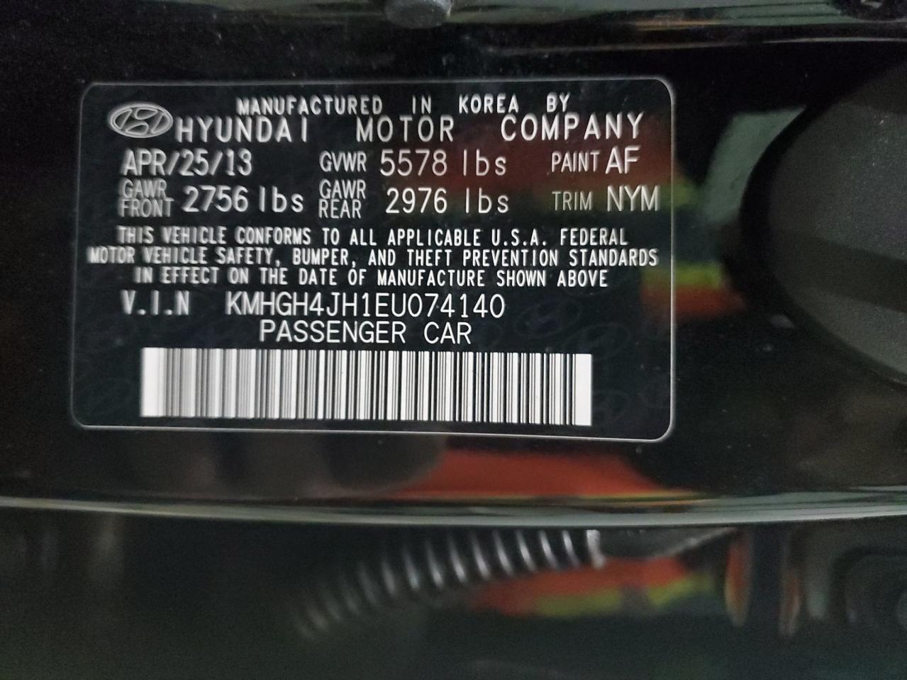 2014 Hyundai Equus VIN KMHGH4JH1EU074140 Copart auction photo, vandalism damage thumbnail 12