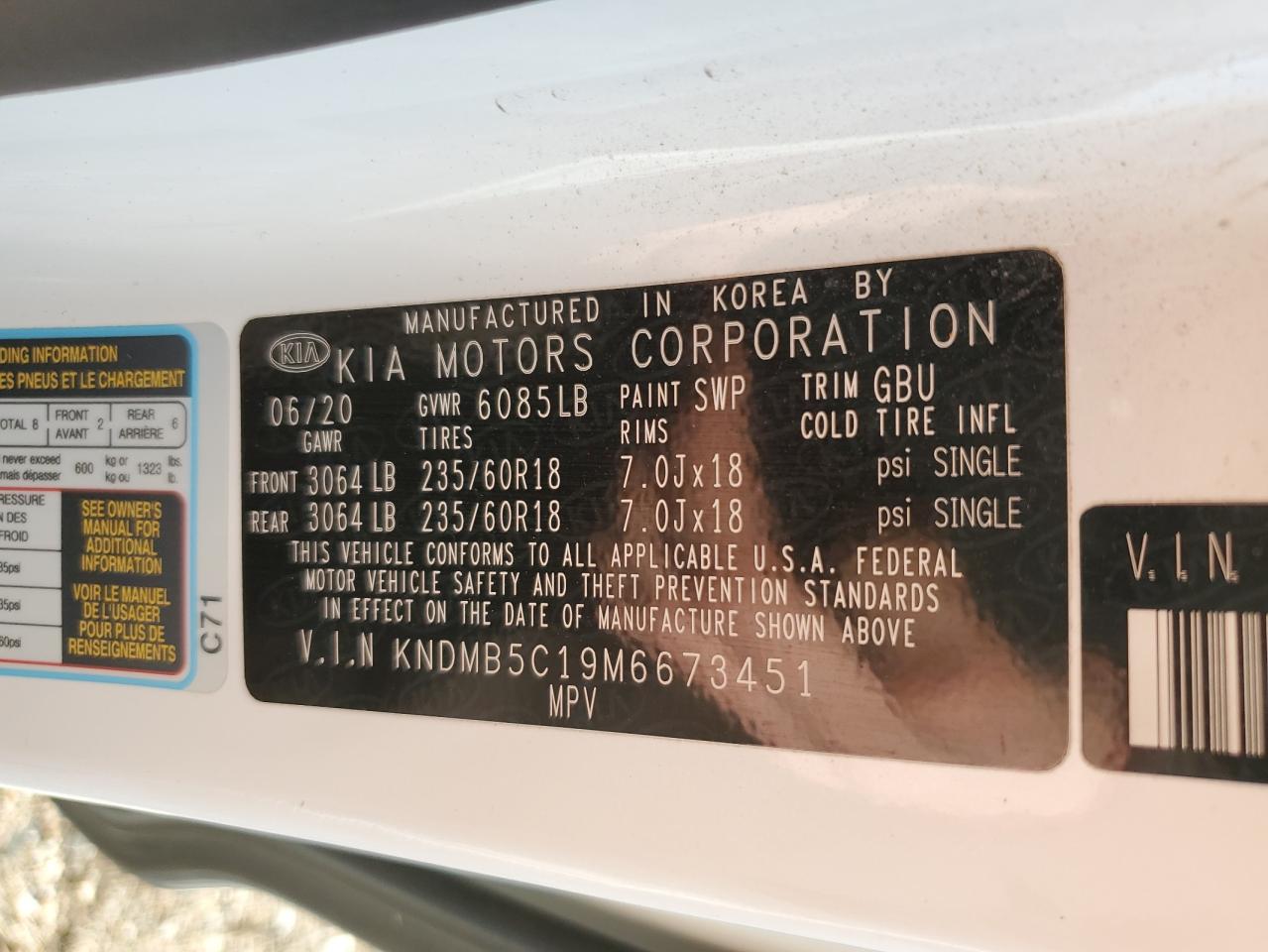 2021 KIA Sedona VIN KNDMB5C19M6673451 Copart auction photo, rear end / front end damage thumbnail 13