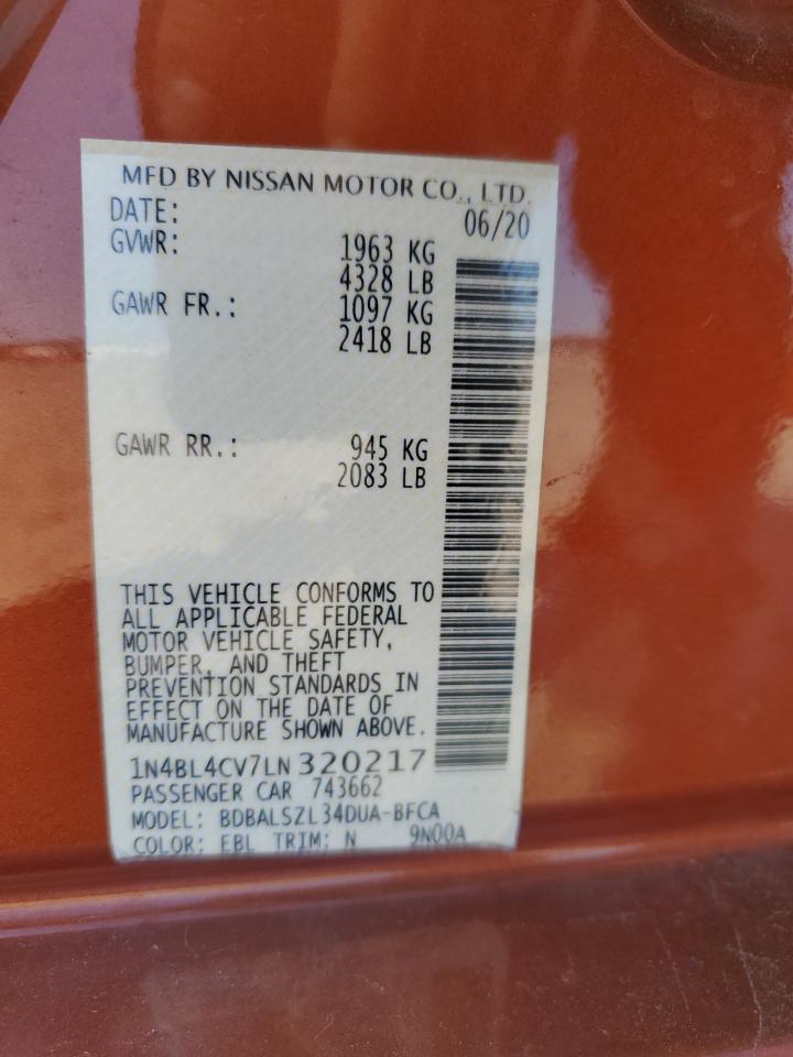 2020 Nissan Altima VIN 1N4BL4CV7LN320217 Copart auction photo, rear end / minor dent/scratches damage thumbnail 14