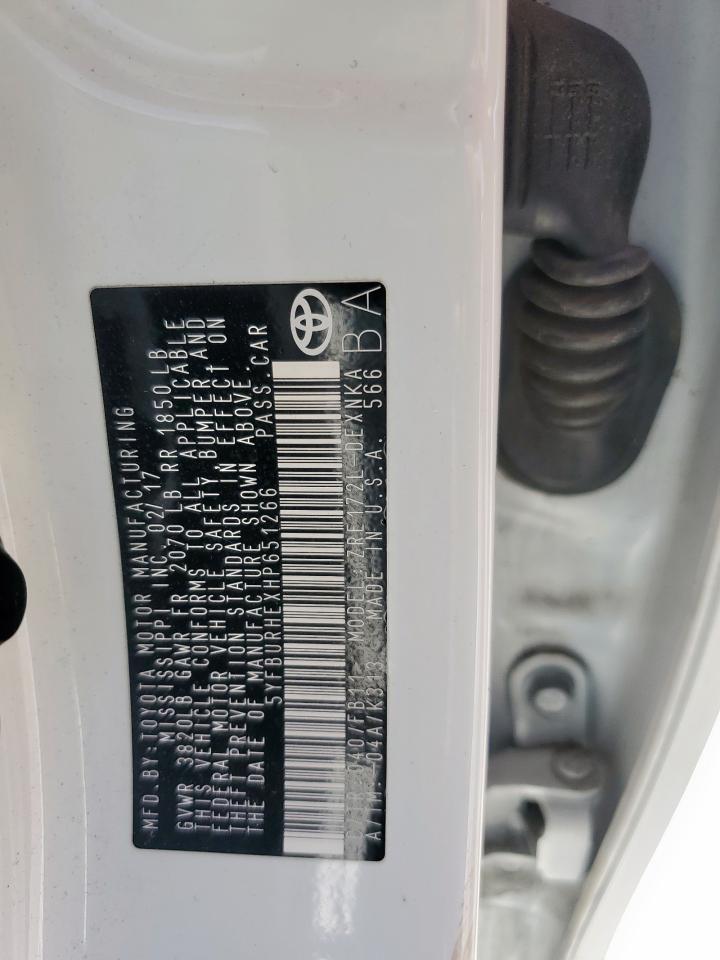 2017 Toyota Corolla VIN 5YFBURHEXHP651266 Copart auction photo, front end damage thumbnail 13