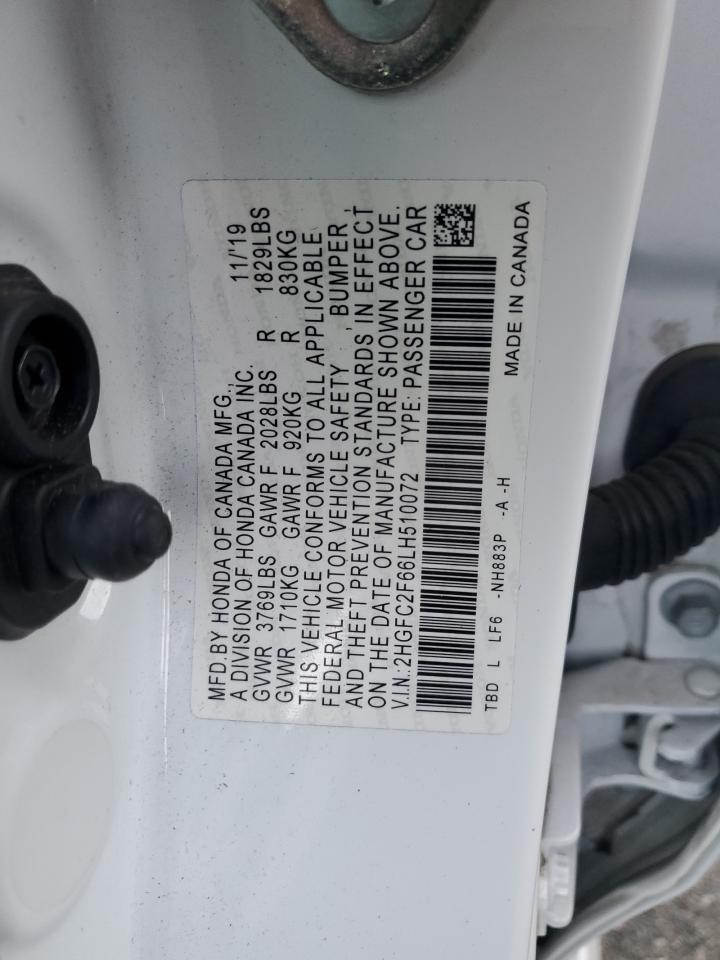 2020 Honda Civic VIN 2HGFC2F66LH510072 Copart auction photo, side damage thumbnail 14