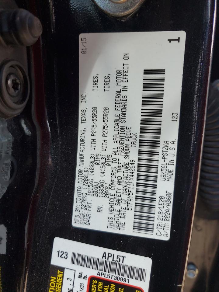 2015 Toyota Tundra VIN 5TFAY5F11FX442649 Copart auction photo, front end damage thumbnail 13
