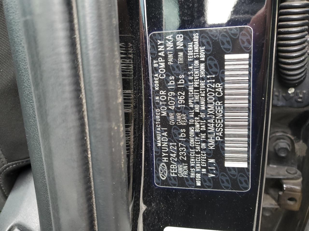 2021 Hyundai Elantra VIN KMHLM4AJXMU007211 Copart auction photo, top/roof / front end damage thumbnail 12