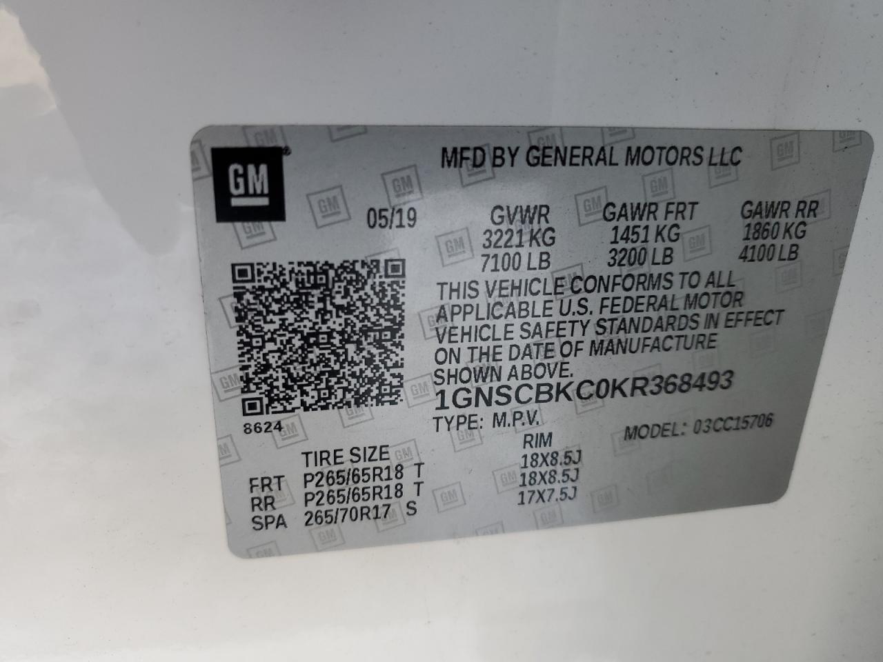 2019 Chevrolet Tahoe VIN 1GNSCBKC0KR368493 Copart auction photo, front end damage thumbnail 13
