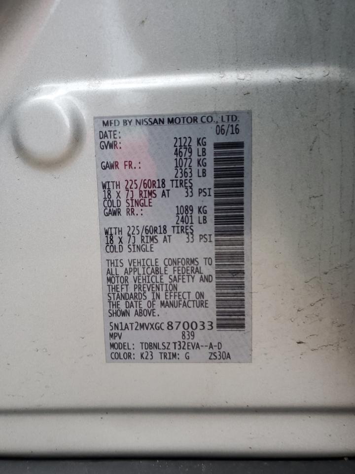 2016 Nissan Rogue VIN 5N1AT2MVXGC870033 Copart auction photo, front end / minor dent/scratches damage thumbnail 13