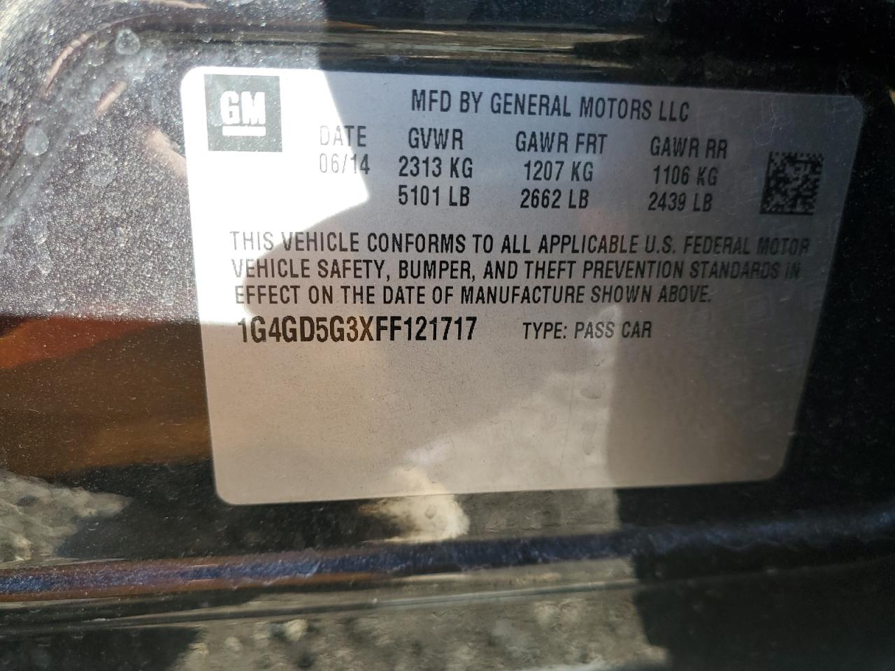 2015 Buick LaCrosse VIN 1G4GD5G3XFF121717 Copart auction photo, front end damage thumbnail 12