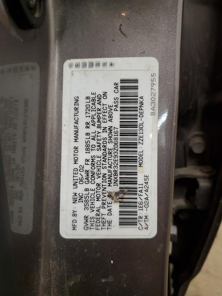 2003 Toyota Corolla VIN 1NXBR32E93Z068167 Copart auction photo, mechanical damage thumbnail 12