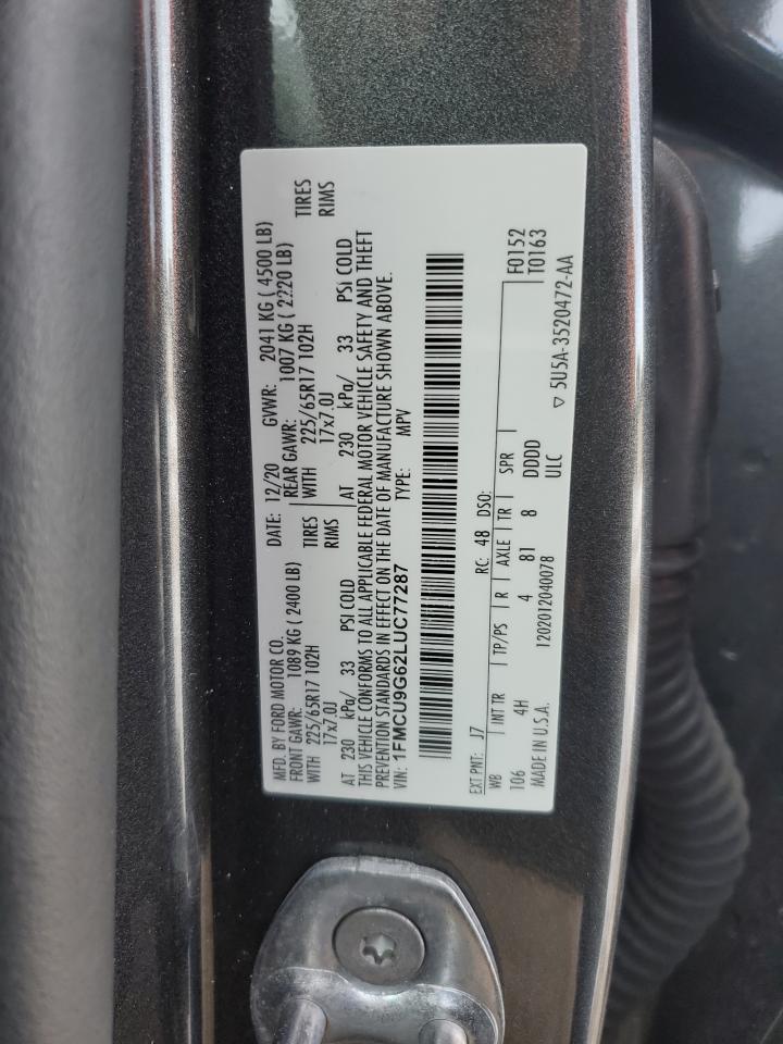 2020 Ford Escape VIN 1FMCU9G62LUC77287 Copart auction photo, front end / rear end damage thumbnail 15