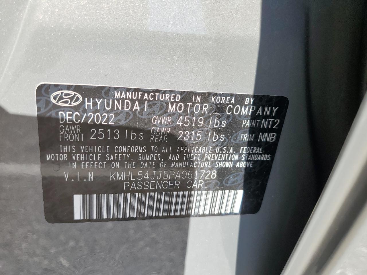 2023 Hyundai Sonata VIN KMHL54JJ5PA061728 Copart auction photo, front end damage thumbnail 14