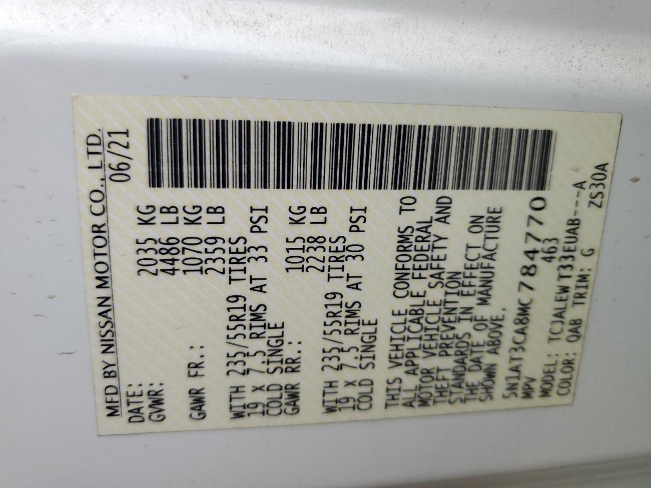 2021 Nissan Rogue VIN 5N1AT3CA8MC784770 Copart auction photo, front end / side damage thumbnail 15