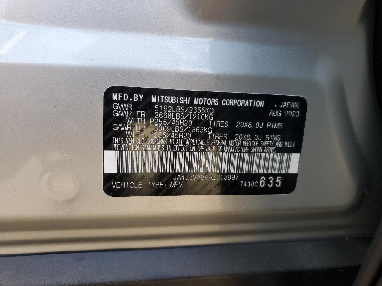 2024 Mitsubishi Outlander VIN JA4J3VA84RZ013897 Copart auction photo, front end / side damage thumbnail 16