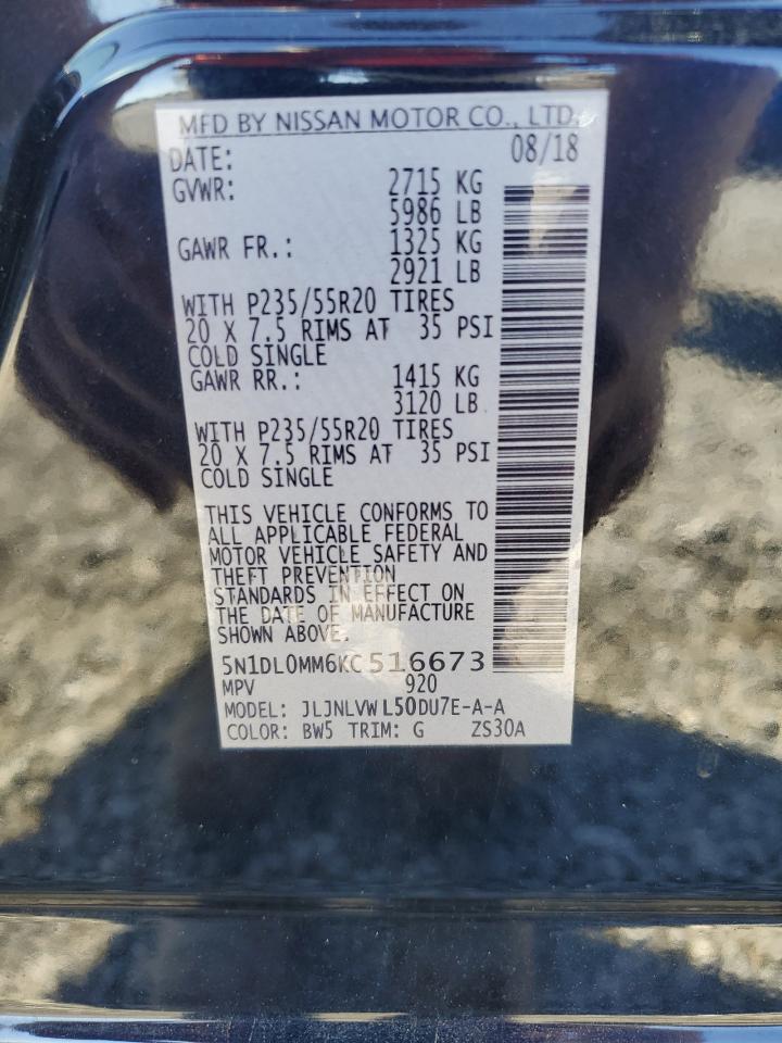 2019 Infiniti QX60 VIN 5N1DL0MM6KC516673 Copart auction photo, side / rear end damage thumbnail 15