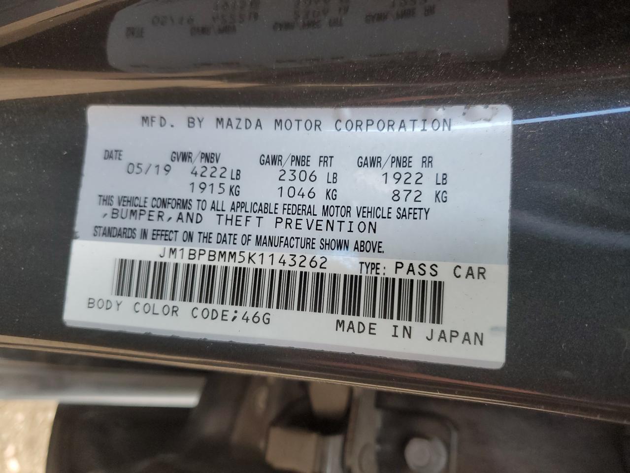 2019 Mazda 3 VIN JM1BPBMM5K1143262 Copart auction photo, front end damage thumbnail 14