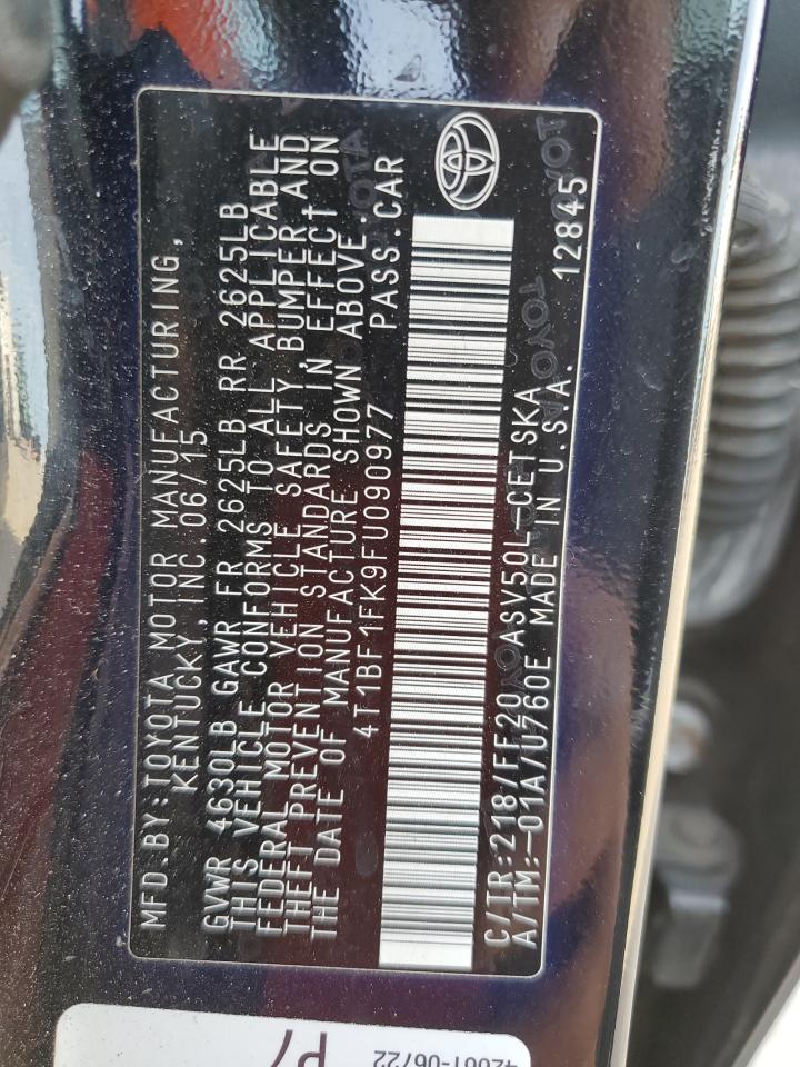 2015 Toyota Camry VIN 4T1BF1FK9FU090977 Copart auction photo, front end / minor dent/scratches damage thumbnail 13