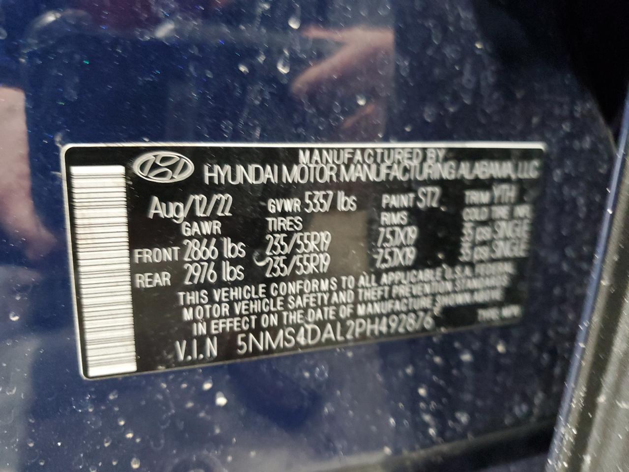 2023 Hyundai Santa Fe VIN 5NMS4DAL2PH492876 Copart auction photo, mechanical / front end damage thumbnail 14
