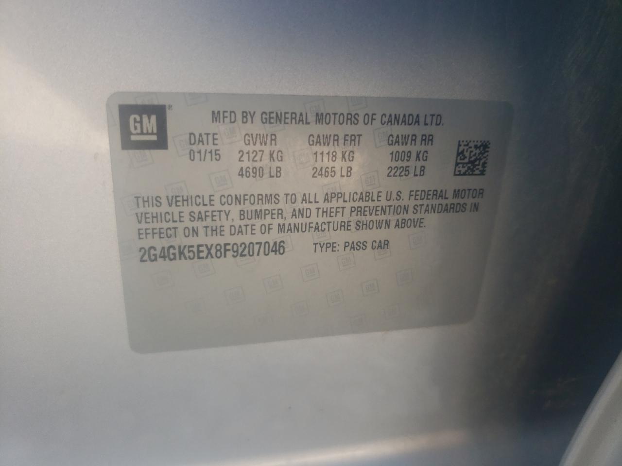 2015 Buick Regal VIN 2G4GK5EX8F9207046 Copart auction photo, all over damage thumbnail 14
