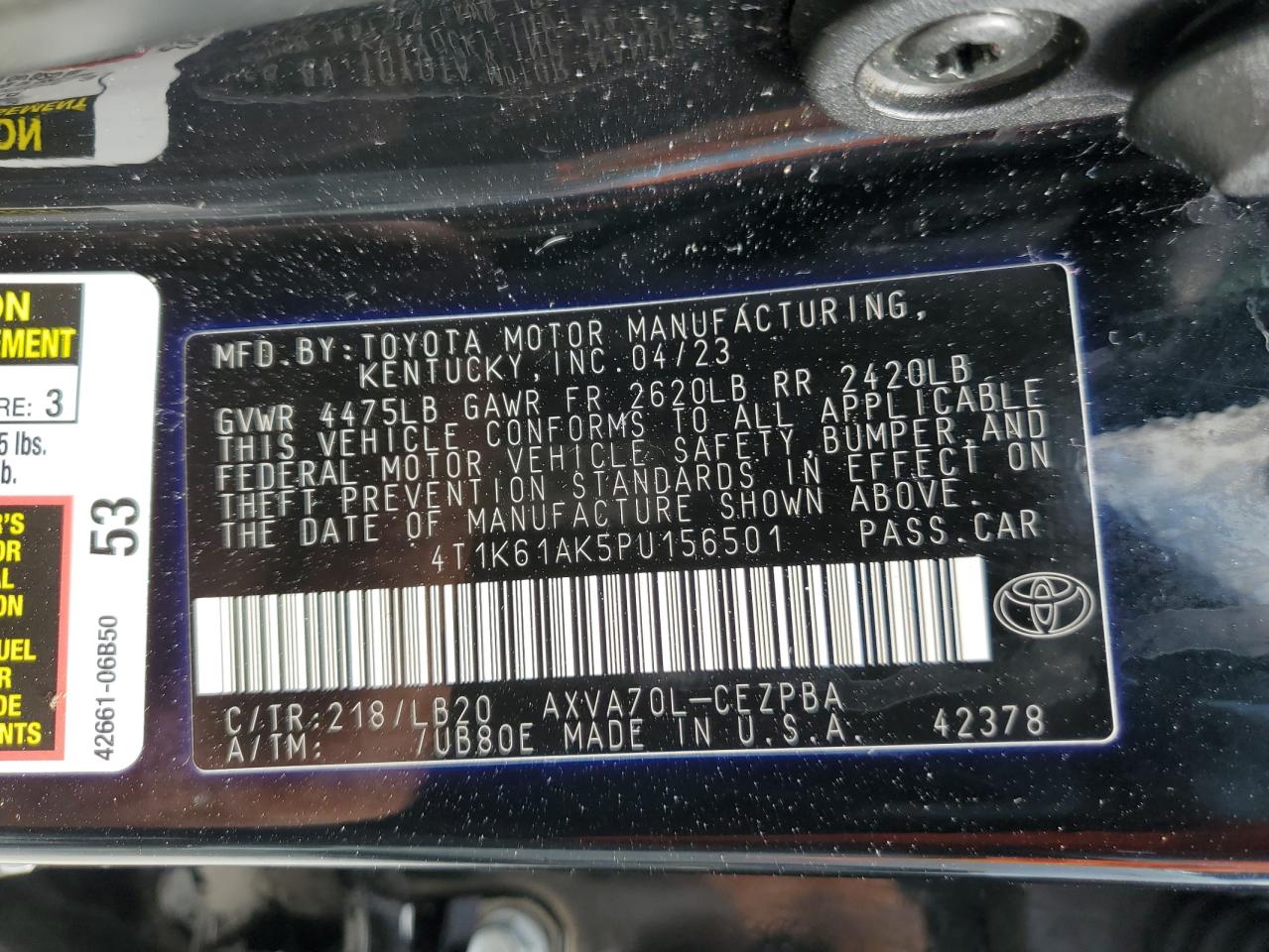 2023 Toyota Camry VIN 4T1K61AK5PU156501 Copart auction photo, water/flood damage thumbnail 12