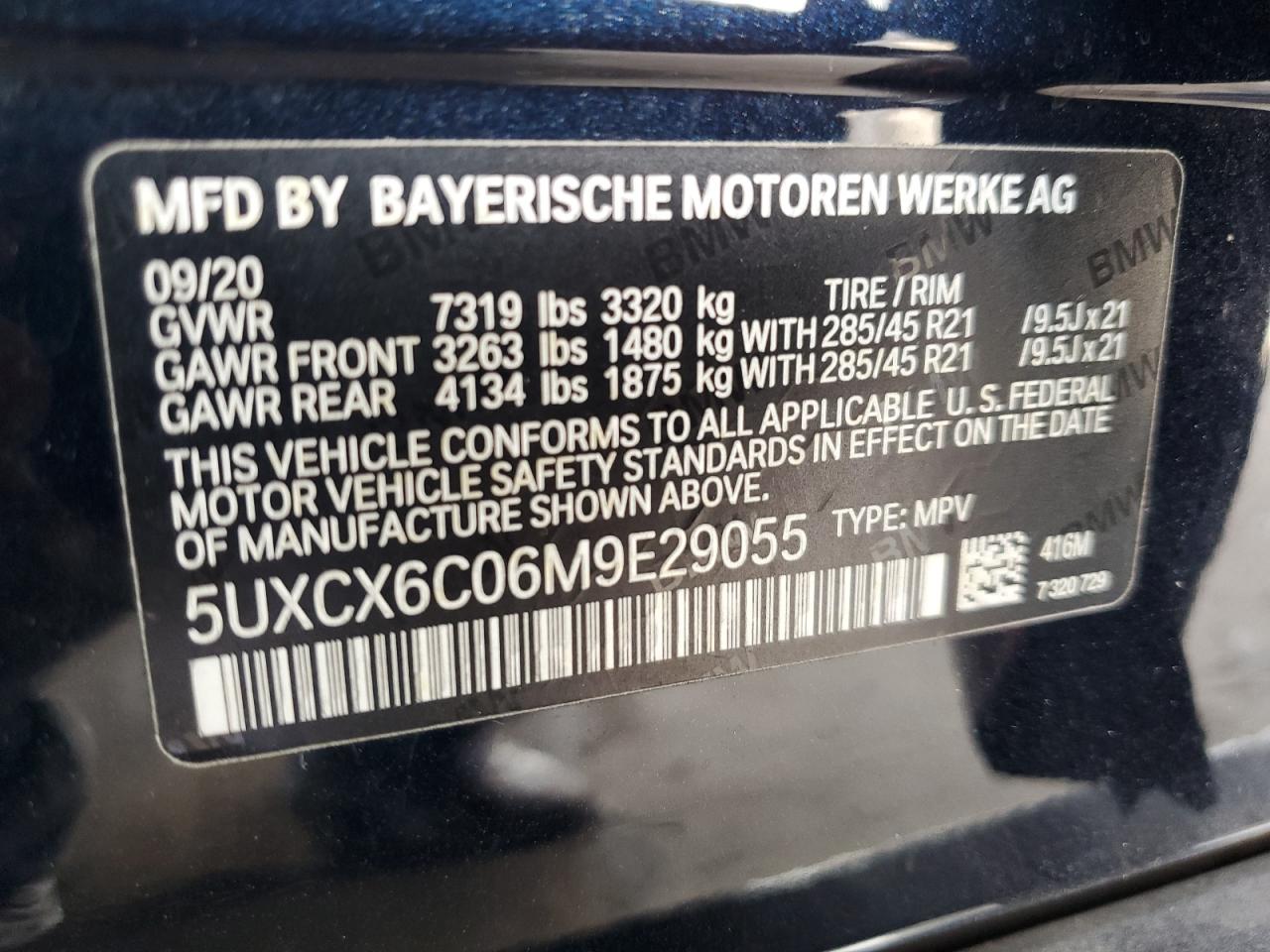 2021 BMW X7 VIN 5UXCX6C06M9E29055 Copart auction photo, side damage thumbnail 13