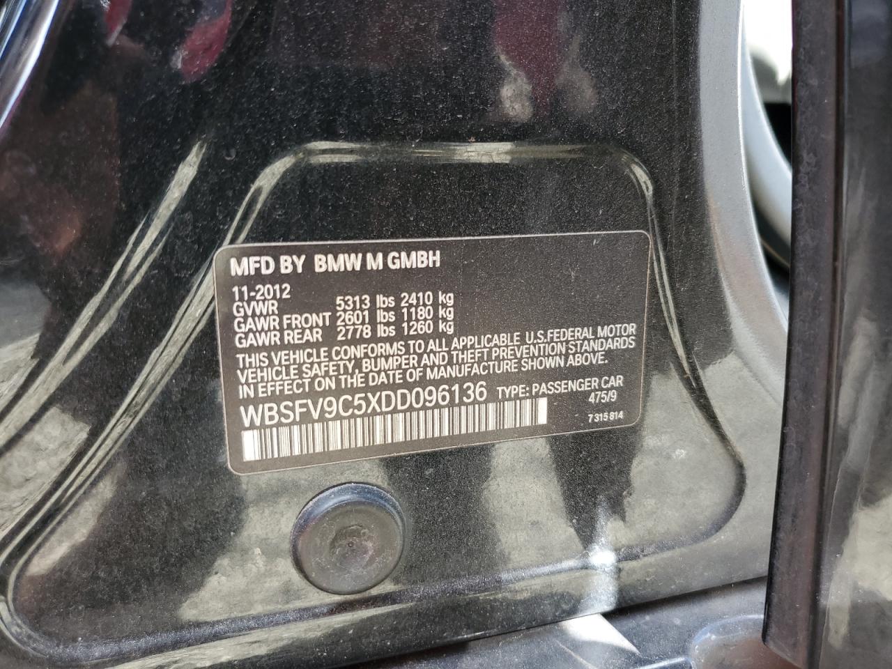 2013 BMW M5 VIN WBSFV9C5XDD096136 Copart auction photo, front end / undercarriage damage thumbnail 14