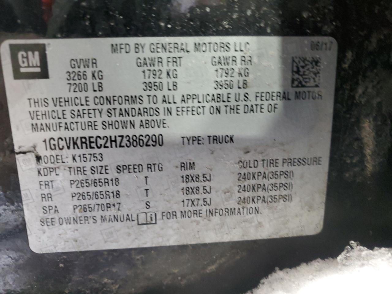 2017 Chevrolet Silverado VIN 1GCVKREC2HZ386290 Copart auction photo, front end / side damage thumbnail 12