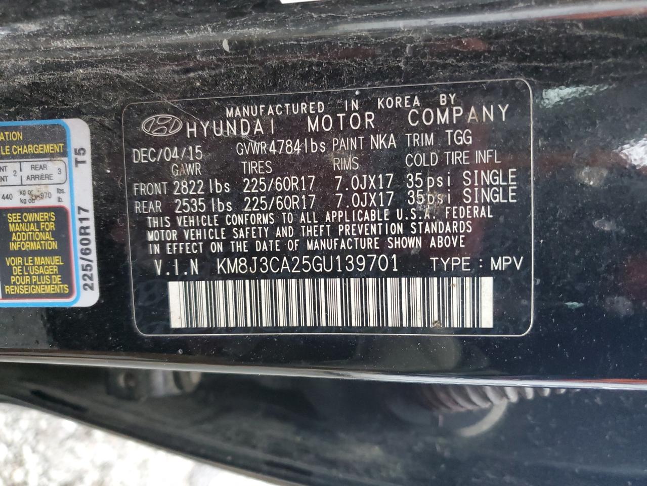 2016 Hyundai Tucson VIN KM8J3CA25GU139701 Copart auction photo, front end / minor dent/scratches damage thumbnail 13