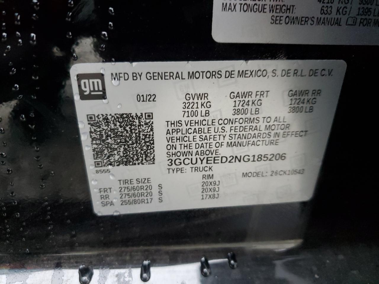 2022 Chevrolet Silverado VIN 3GCUYEED2NG185206 Copart auction photo, front end / undercarriage damage thumbnail 12
