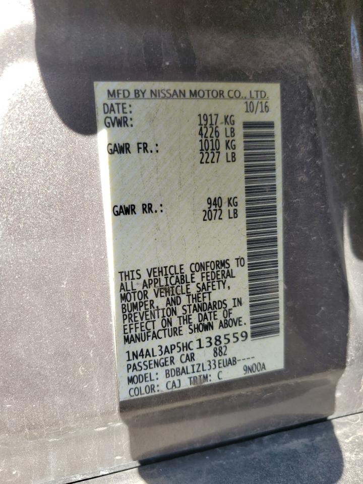2017 Nissan Altima VIN 1N4AL3AP5HC138559 Copart auction photo, front end damage thumbnail 12