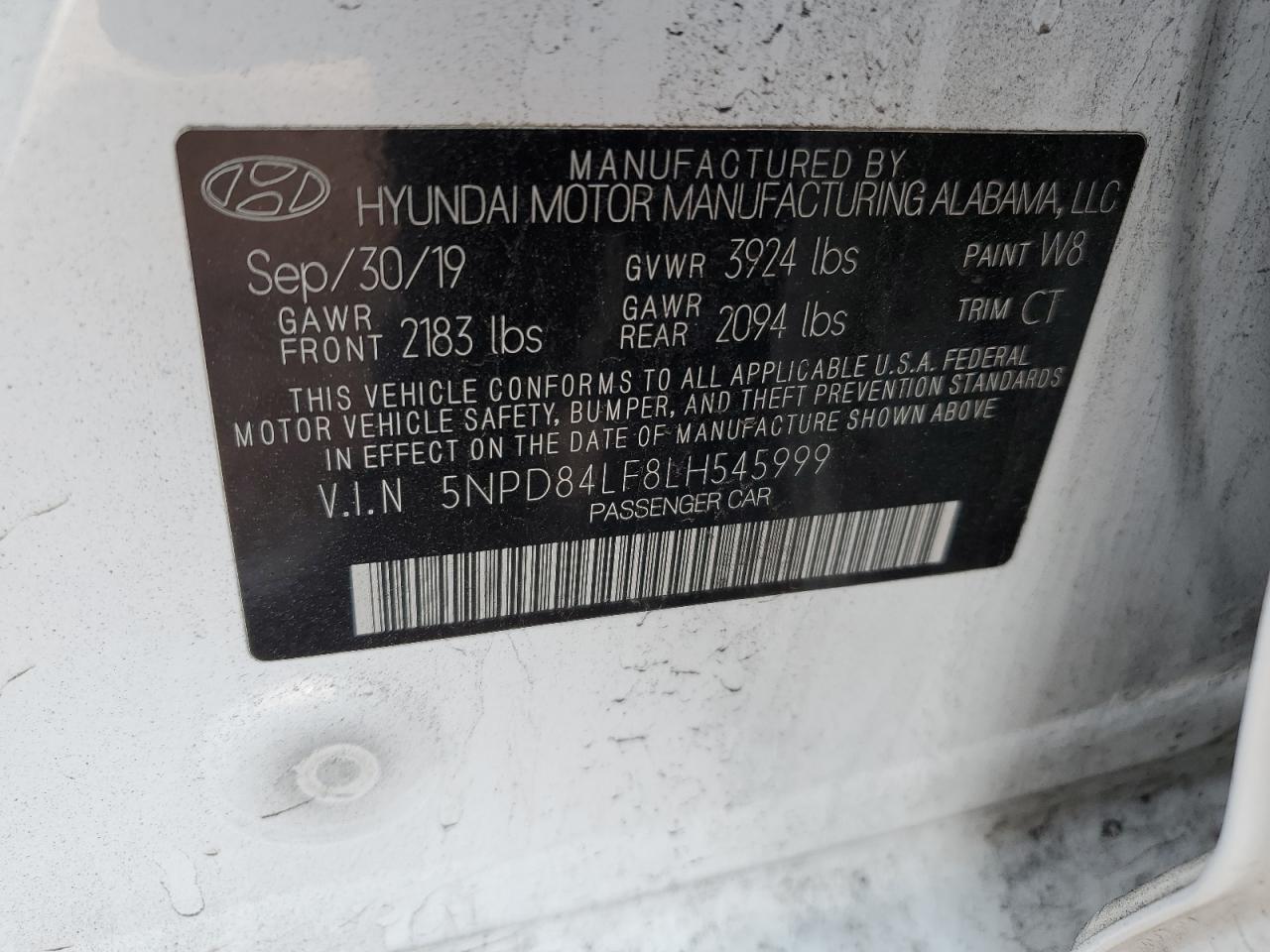 2020 Hyundai Elantra VIN 5NPD84LF8LH545999 Copart auction photo, rear end damage thumbnail 13