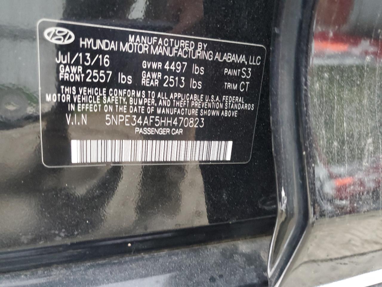 2017 Hyundai Sonata VIN 5NPE34AF5HH470823 Copart auction photo, side damage thumbnail 14