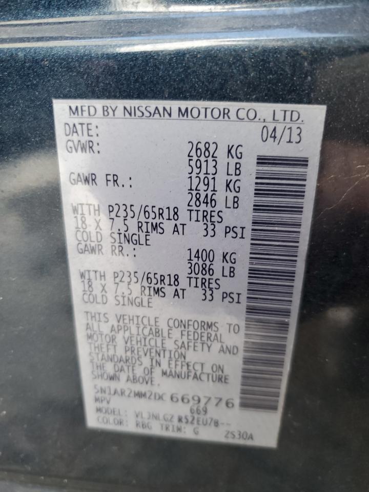2013 Nissan Pathfinder VIN 5N1AR2MM2DC669776 Copart auction photo, normal wear damage thumbnail 13