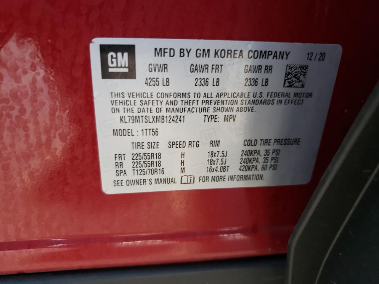 2021 Chevrolet TrailBlazer VIN KL79MTSLXMB124241 Copart auction photo, front end / minor dent/scratches damage thumbnail 14