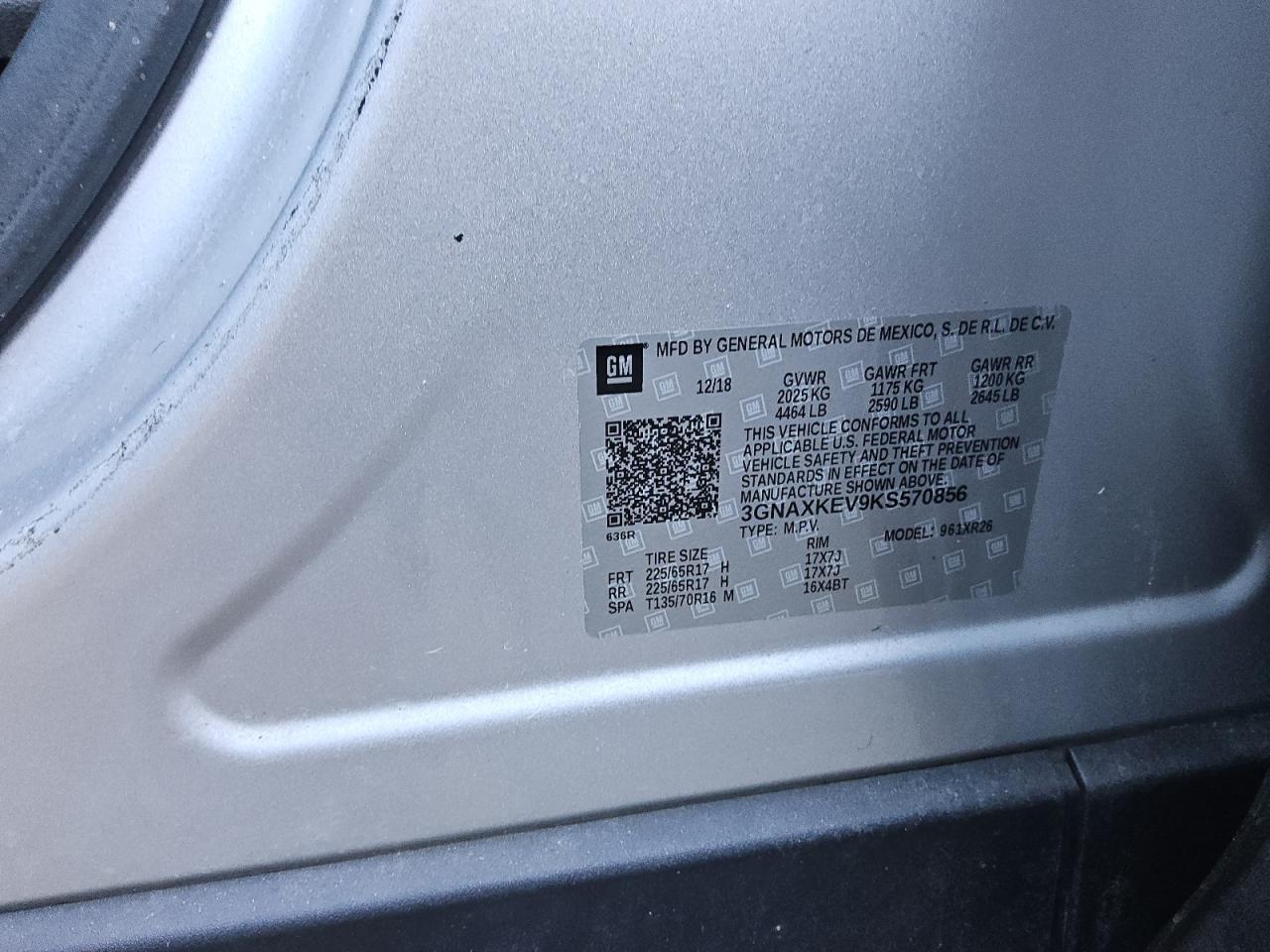 2019 Chevrolet Equinox VIN 3GNAXKEV9KS570856 Copart auction photo, normal wear damage thumbnail 13