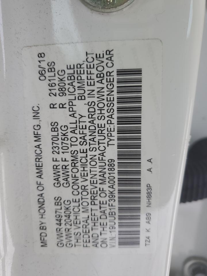 2019 Acura TLX VIN 19UUB1F39KA001889 Copart auction photo, front end damage thumbnail 12