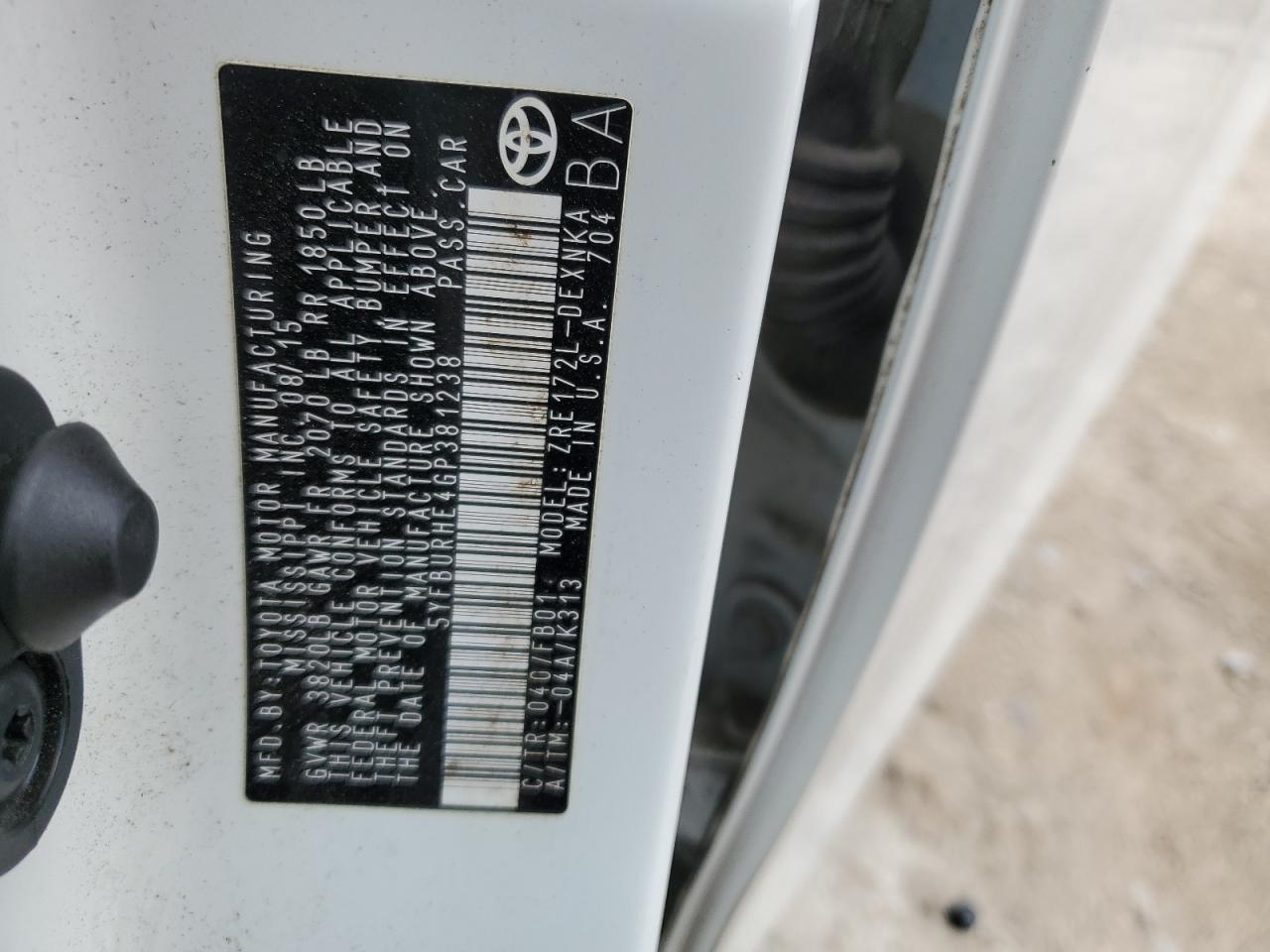 2016 Toyota Corolla VIN 5YFBURHE4GP381238 Copart auction photo, front end damage thumbnail 14