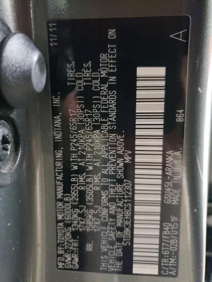2012 Toyota Highlander VIN 5TDBK3EH8CS112307 Copart auction photo, front end damage thumbnail 13