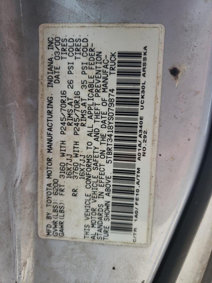 2000 Toyota Tundra VIN 5TBRT3418YS079874 Copart auction photo, front end damage thumbnail 12
